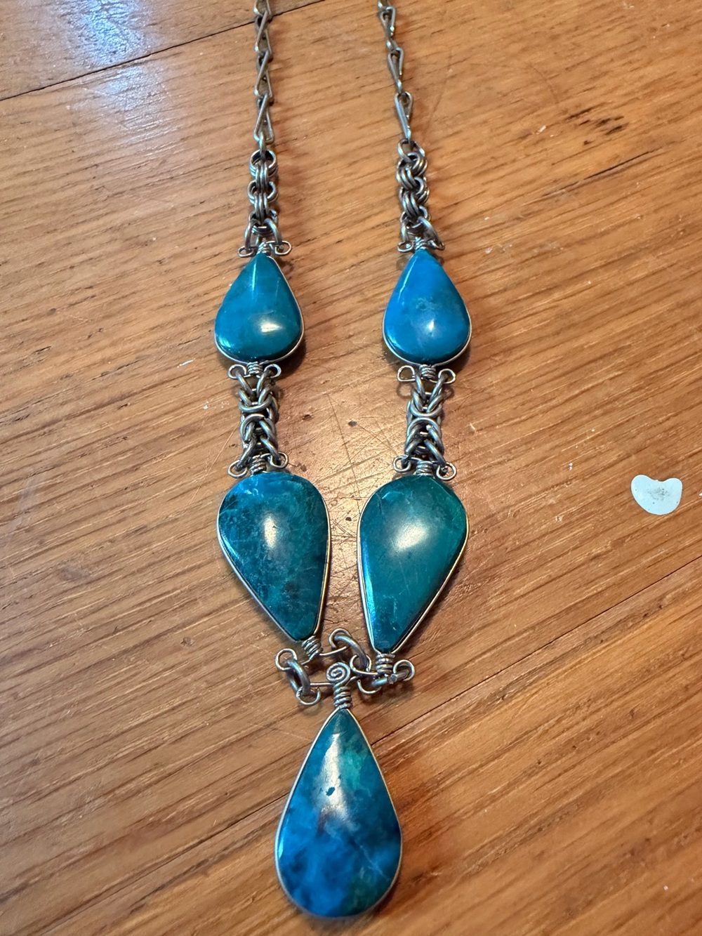 Handcrafted Vintage Peruvian Blue Teardrop Stone Pendant Necklace